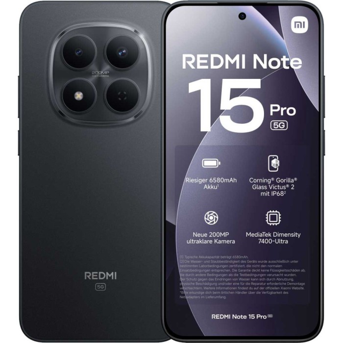 Xiaomi Redmi Note 15 Pro 5G 8GB RAM 512GB Midnight Black EU
